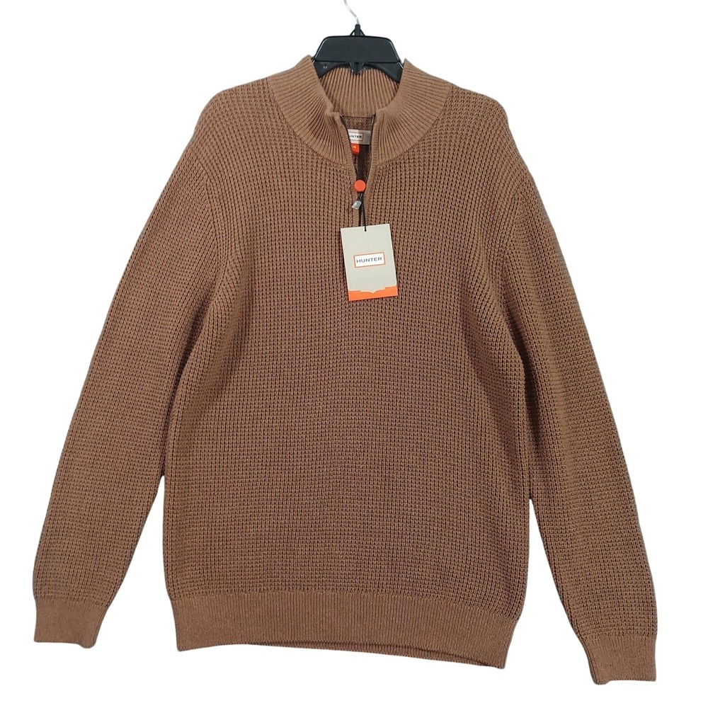 Hunter Sweater Mens Large Brown Waffle Knit Quarter Zip Cotton BS341HUM NEW‎